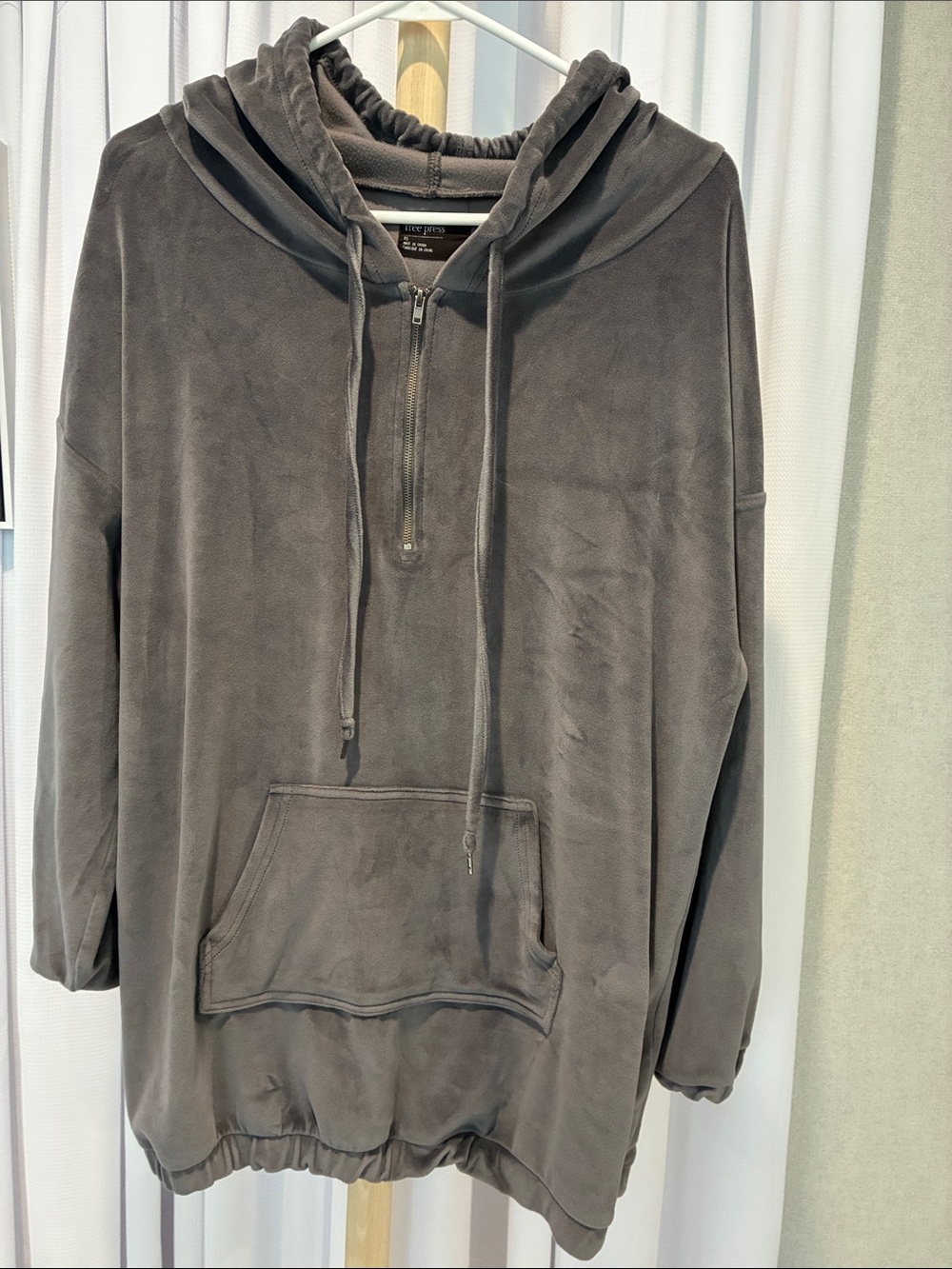 free press Gray Half-Zip Hooded Pullover